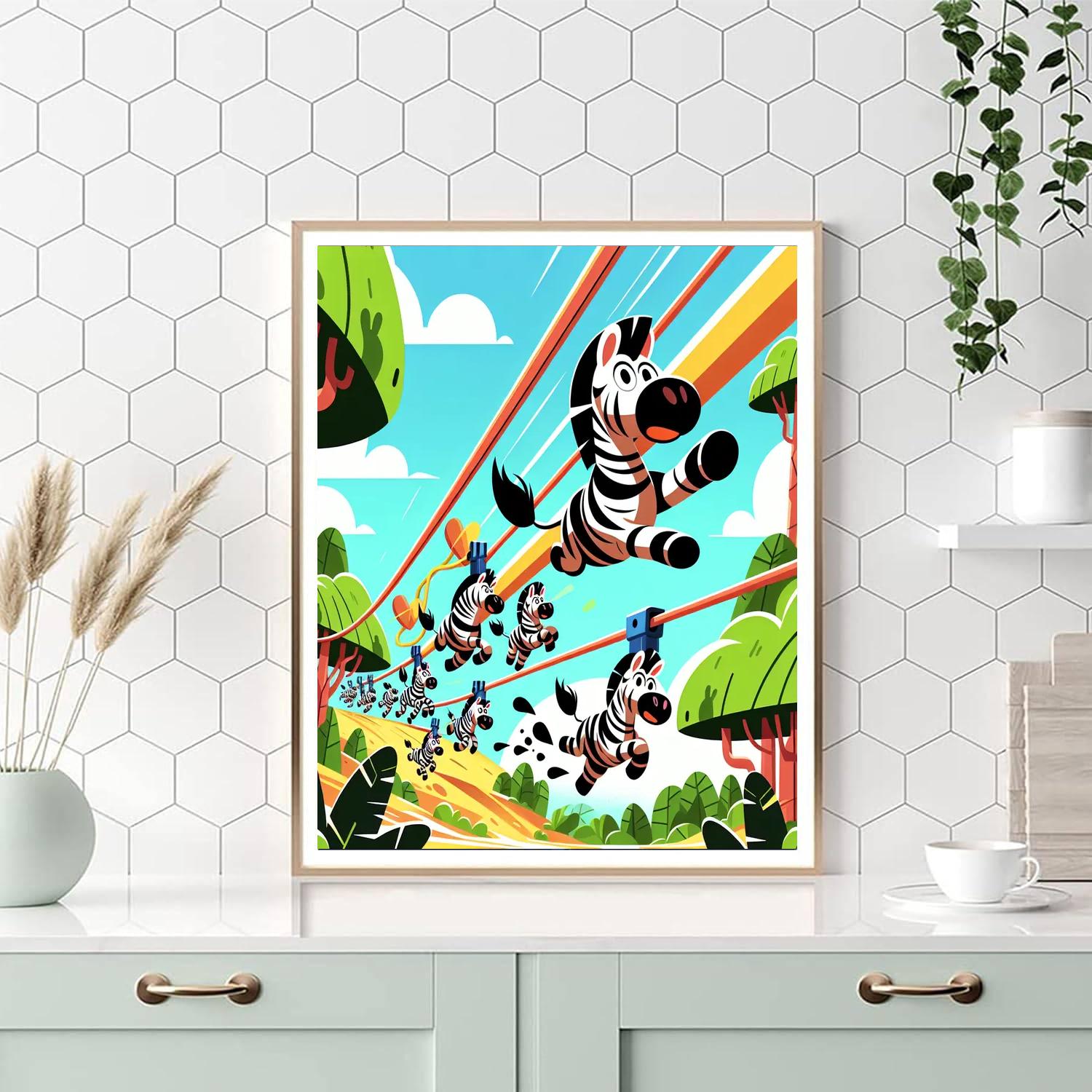Zesty Zebra Zipline Painting Number Kit