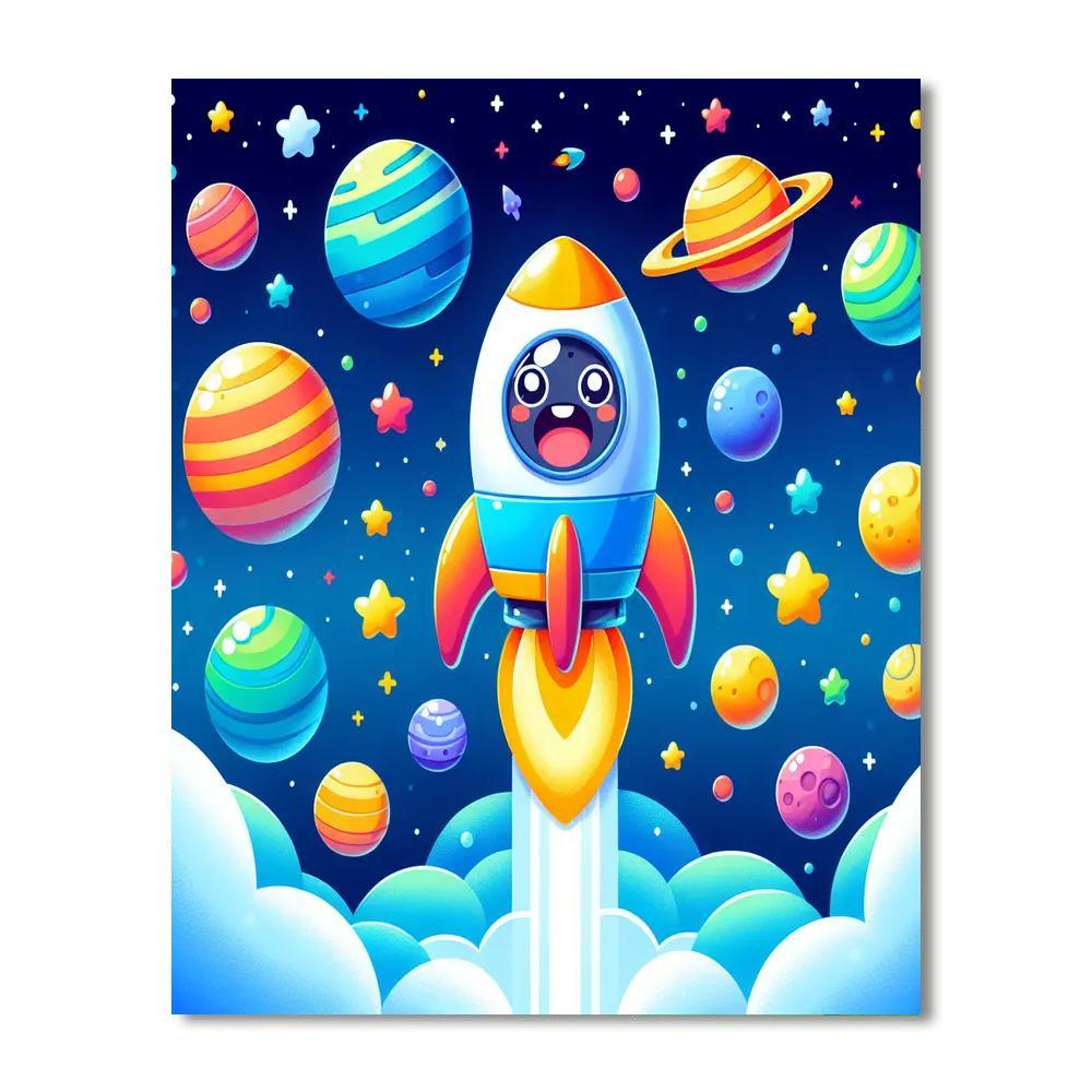 Joyful Outer Space Rocket Number Painting