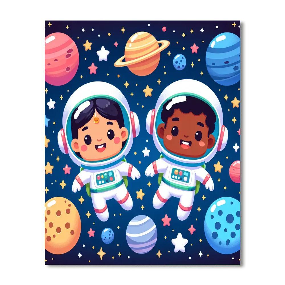 Cute Little Astronauts Painting By Numbers Kit