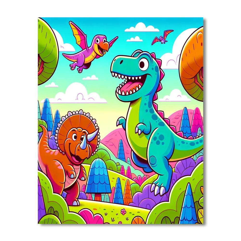 Friendly Dinosaur Land Paint By Numbers Art