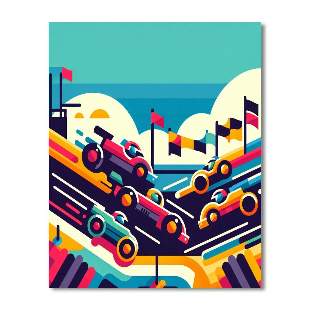 Race Cars On The Speedway Paint By Numbers Kits