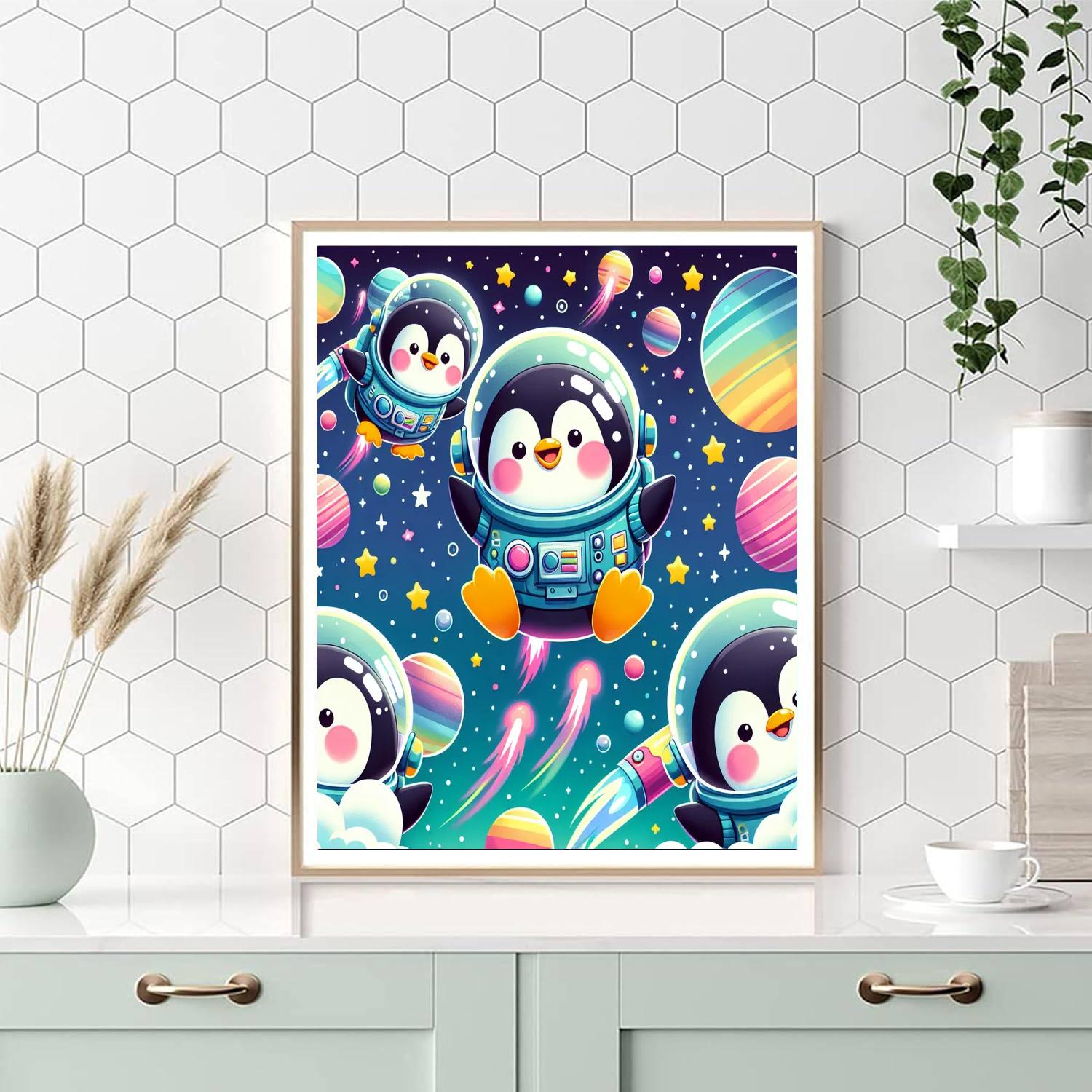 Space Explorer Penguins Number Painting