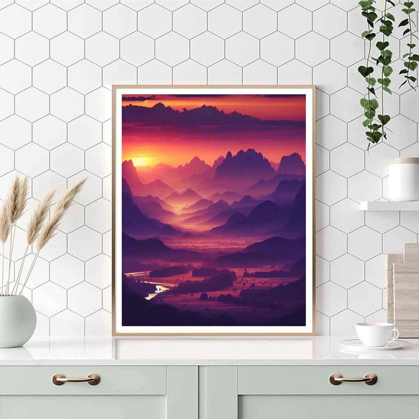 Vibrant Sunset Over Mountains Numbered Painting Kits