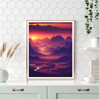 Vibrant Sunset Over Mountains Numbered Painting Kits