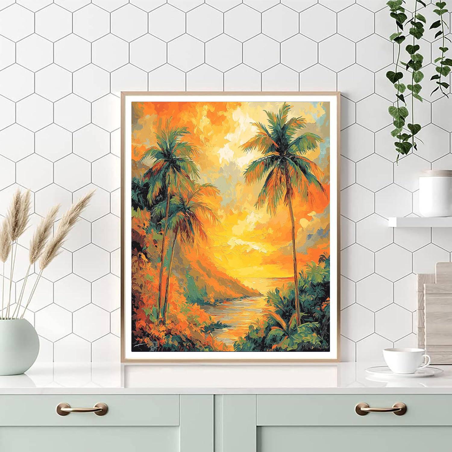 Gauguin Inspired Breezy Tropical Retreat  Number Painting