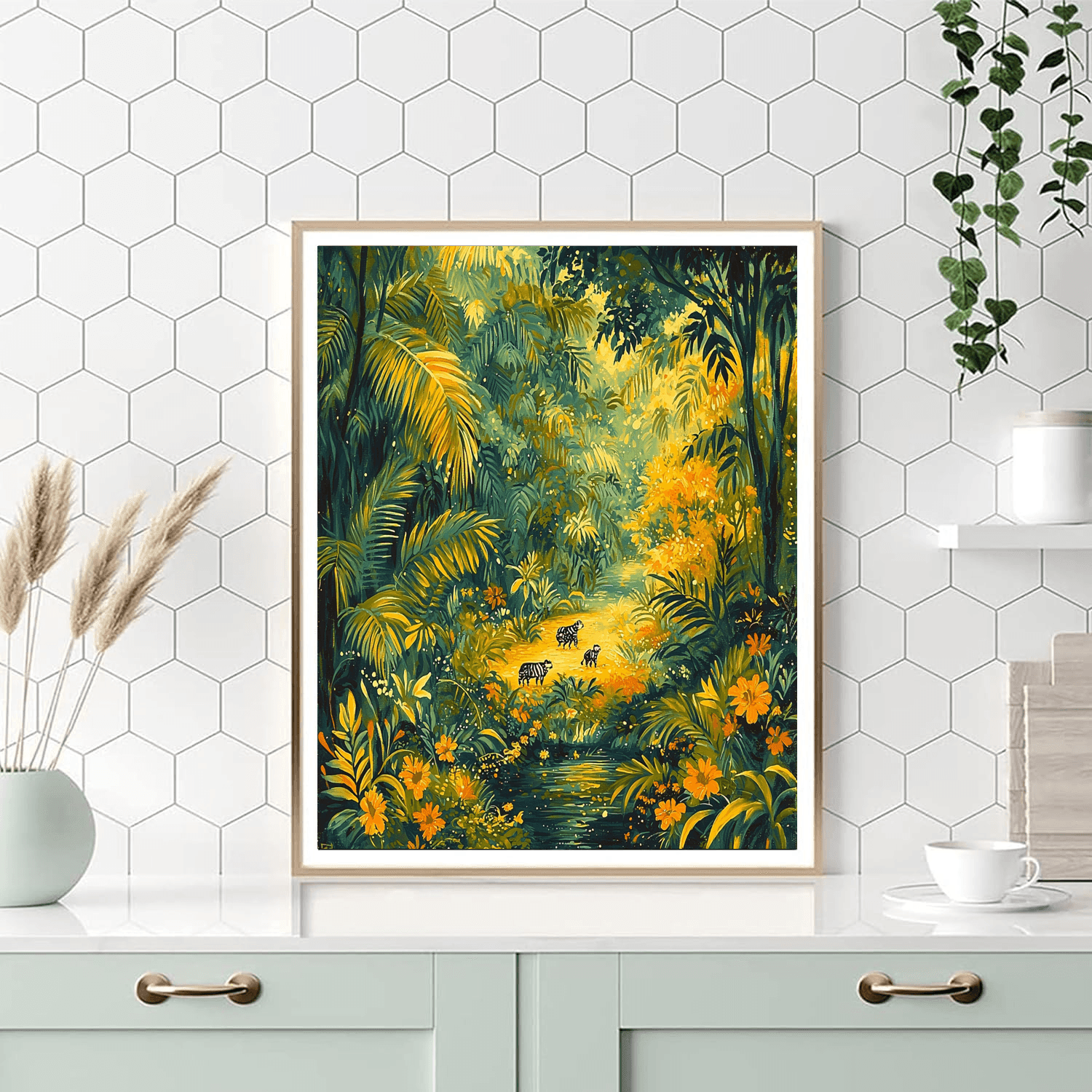 Henri Rousseau Inspired Joyful Wildlife Encounter  Paint By Numbers Kits