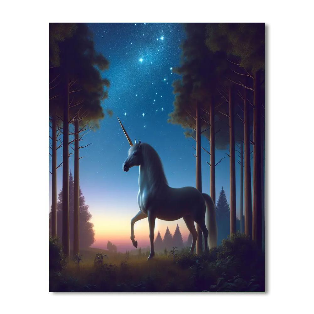 Mystical Unicorn In Twilight Grove Painting By Numbers Kit