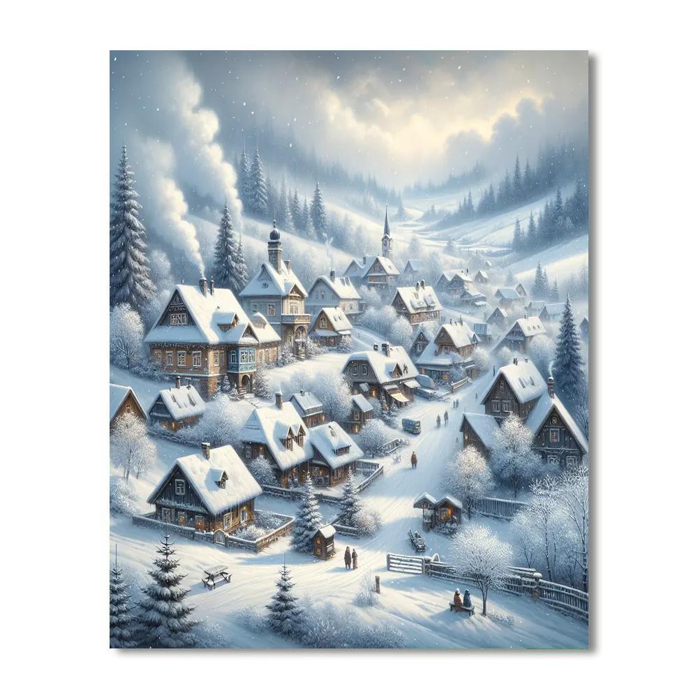 Silent Snowfall Village Painting Number Kit