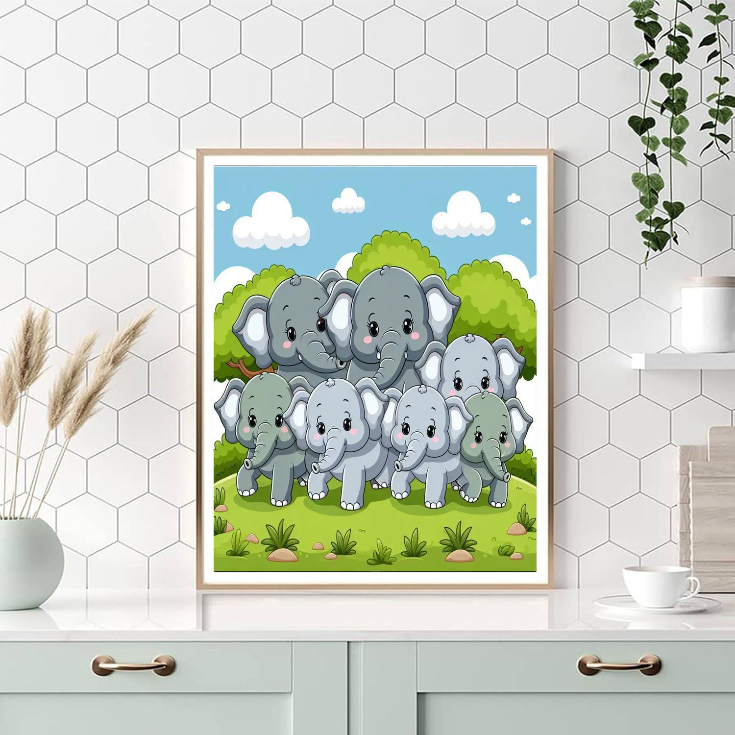 Charming Elephant Family Numbered Painting Kits