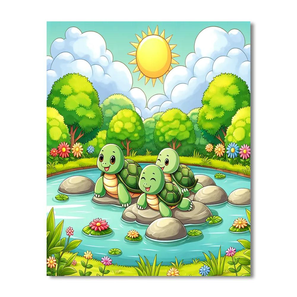 Happy Turtles In The Sun Painting By Numbers Kit
