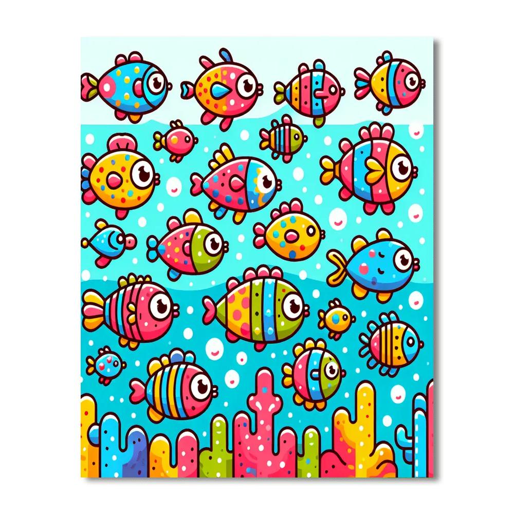 Funky Fish School Number Painting