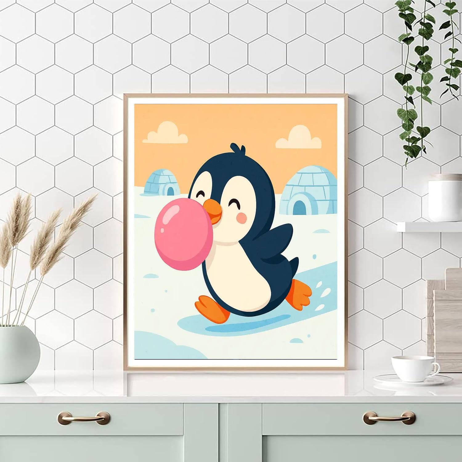 Bubbly Bubblegum Penguin Paint By Numbers Art