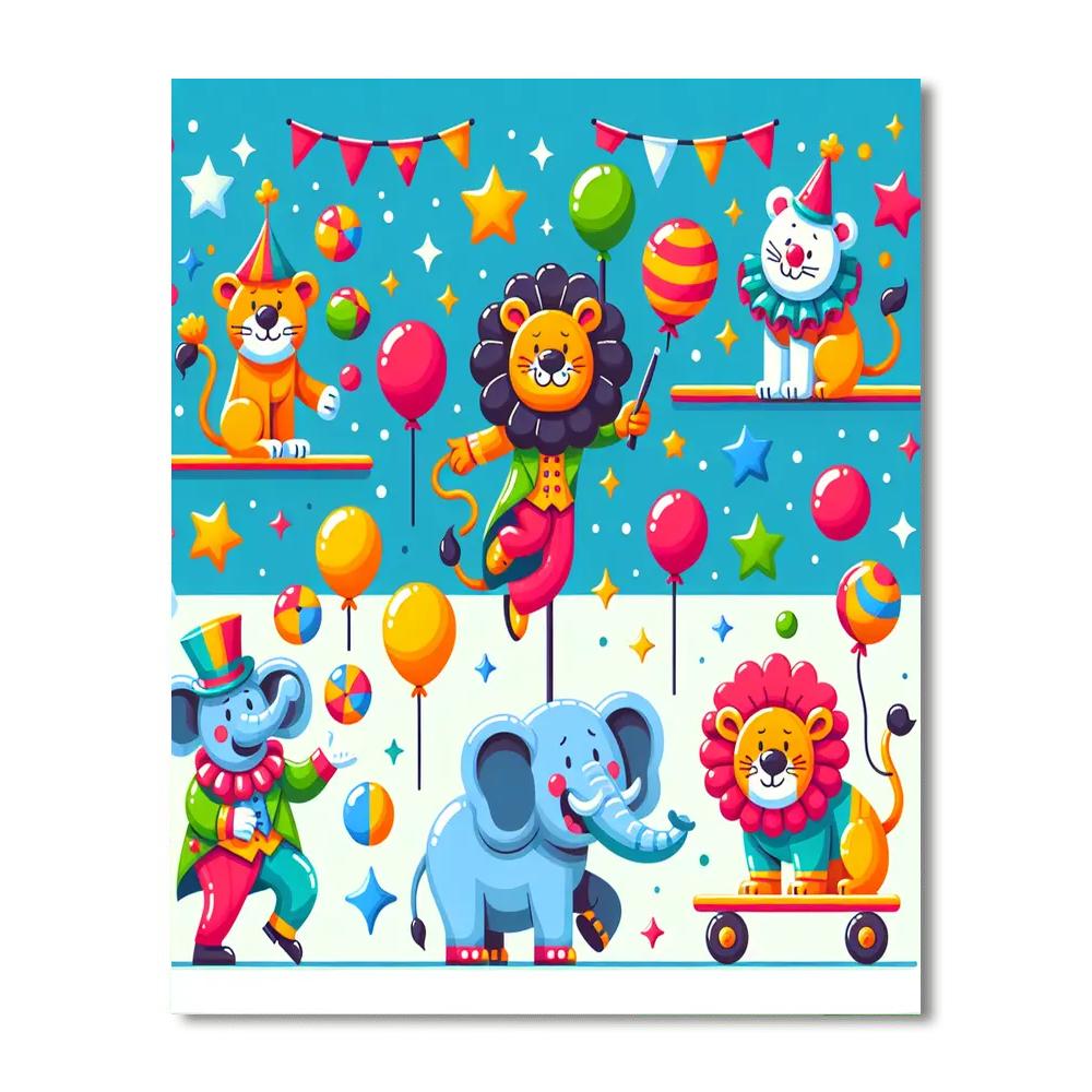 Colorful Circus Animals Number Painting