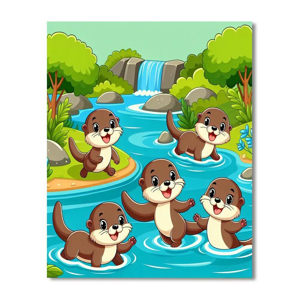 Playful Otter's River Romp Painting Number Kit