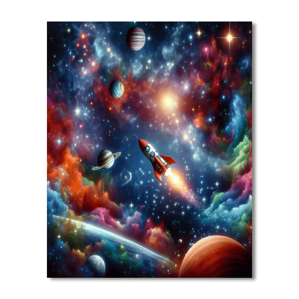 Cosmic Rocket Adventure Number Painting