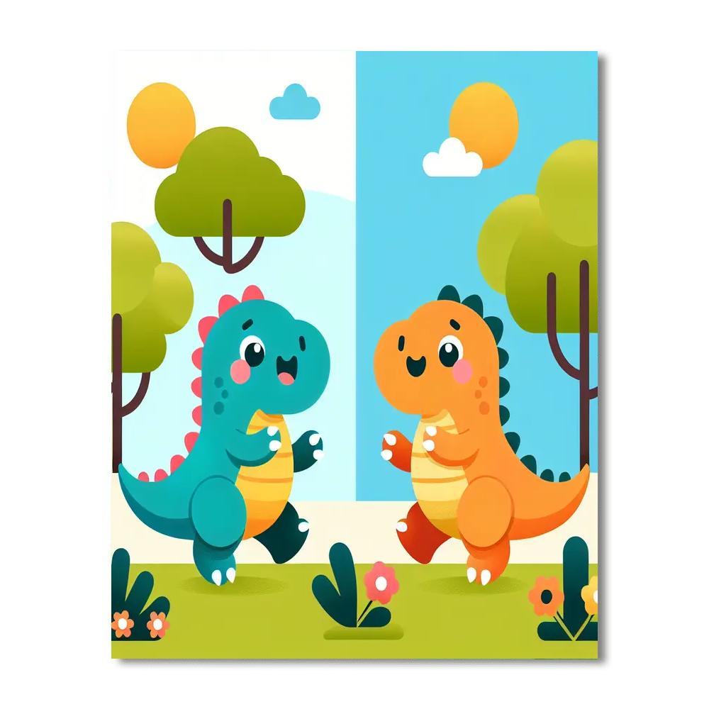 Happy Dino Friends Paint By Numbers Art