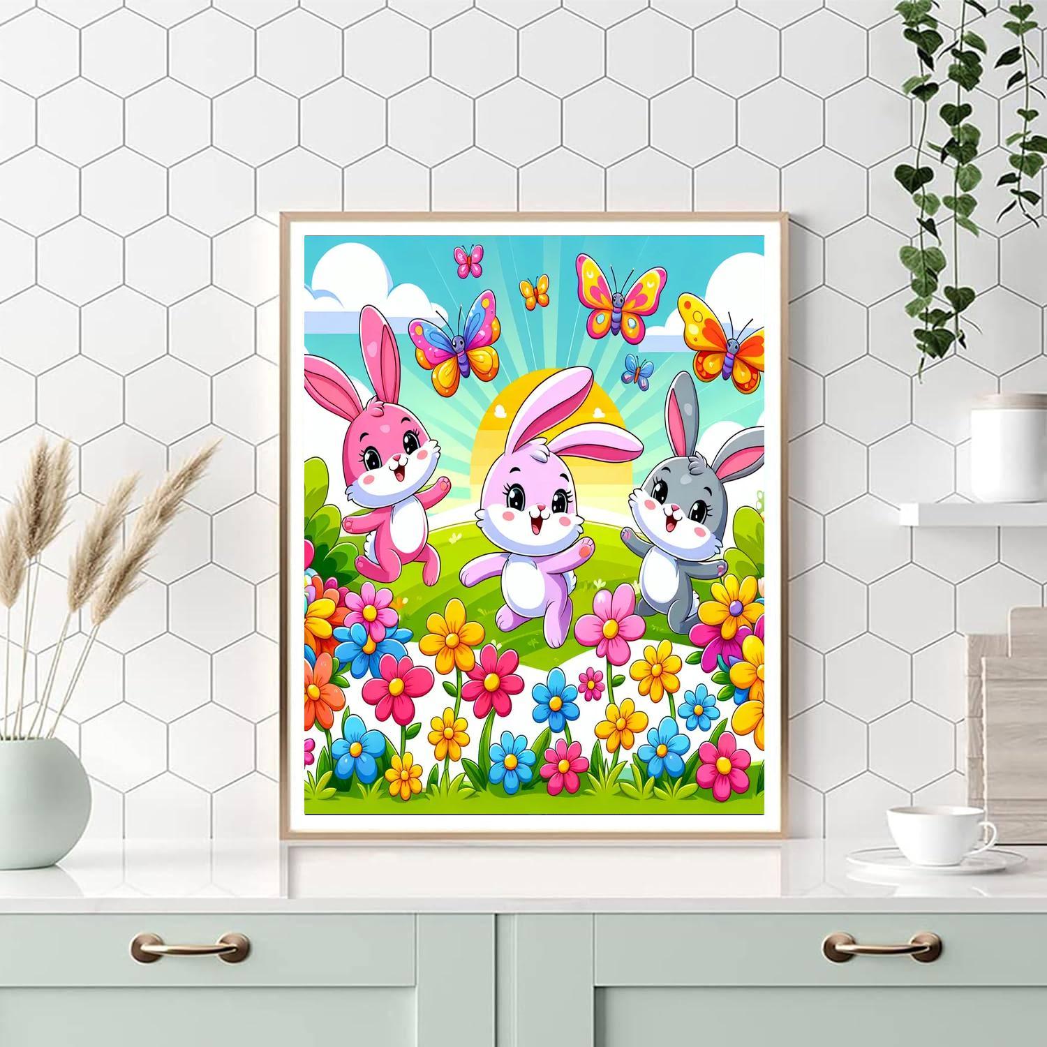 Rainbow Rabbits Paint By Numbers Art
