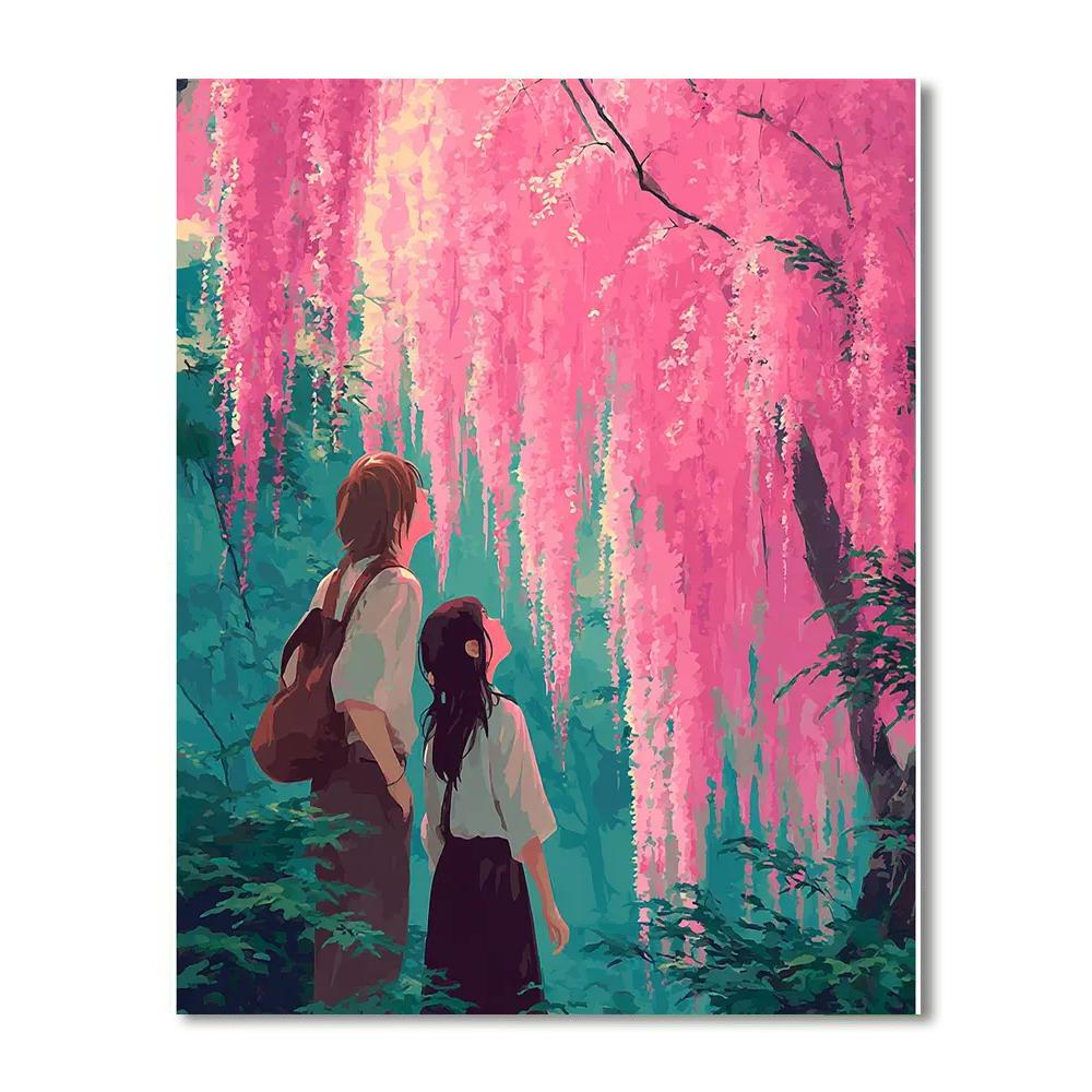 Embrace Under Cherry Blossoms Numbered Painting Kits