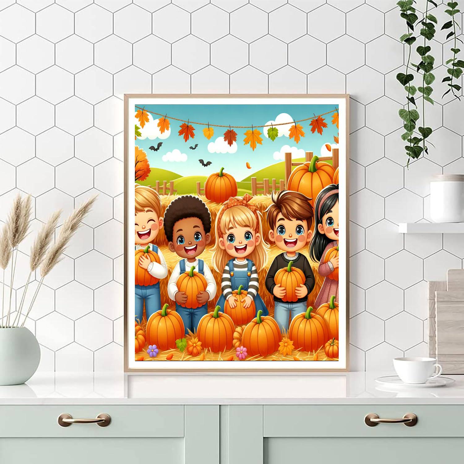 Cheerful Pumpkin Patch Paint By Numbers Art