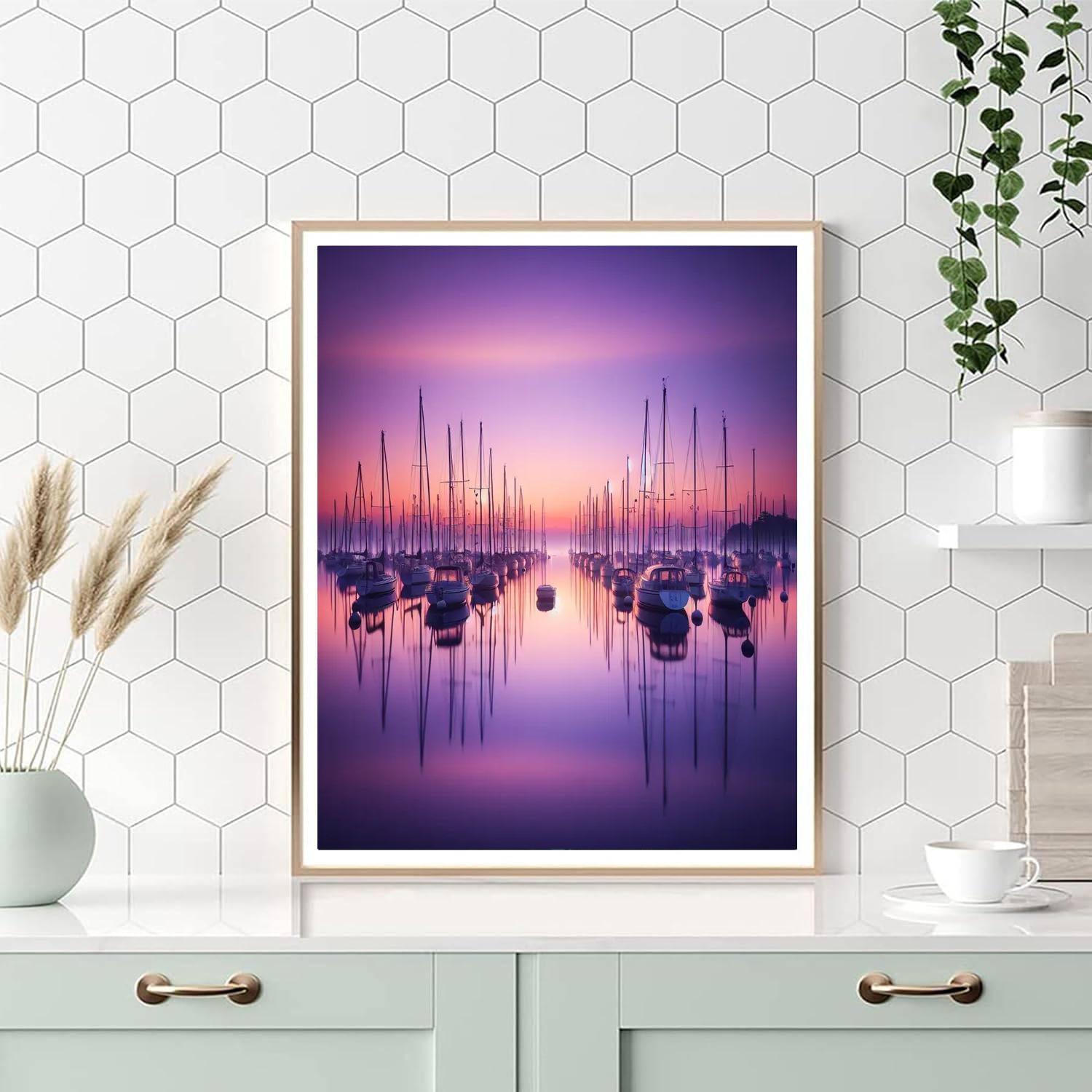 Dusk Over Tranquil Harbor Painting By Numbers Kit