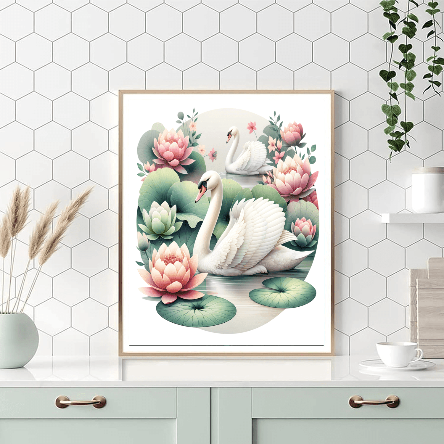 Graceful Swans In Bloom Number Painting