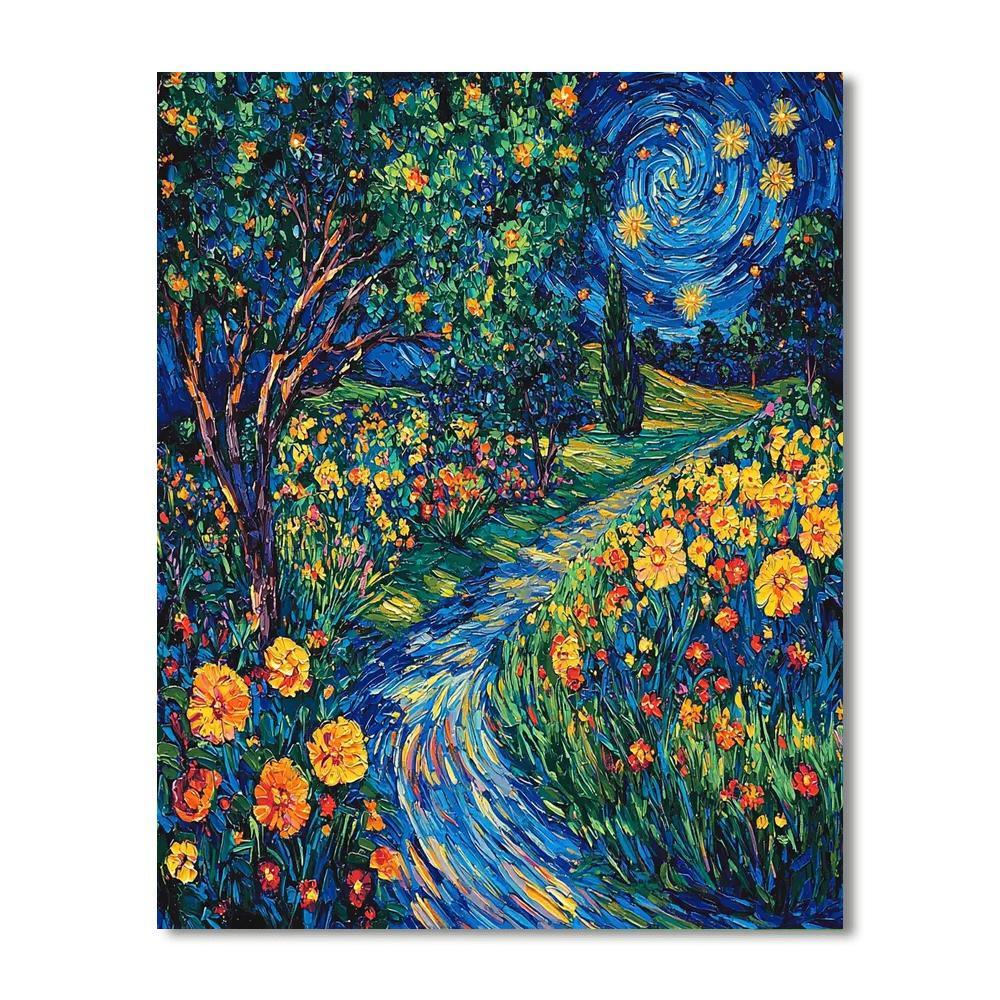 Vincent Van Gogh Inspired Enchanted Garden Under A Starry Night  Paint By Numbers