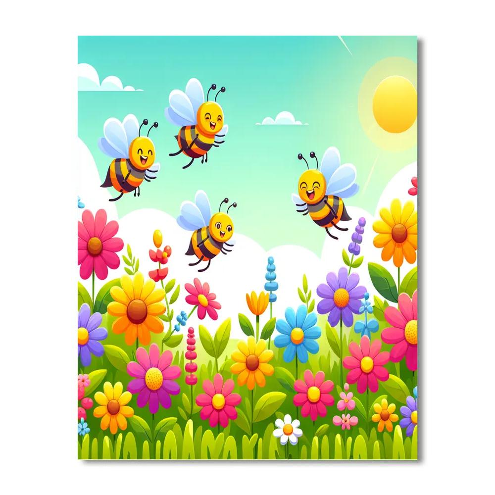 Springtime Garden With Blooming Bees Paint By Numbers Kits