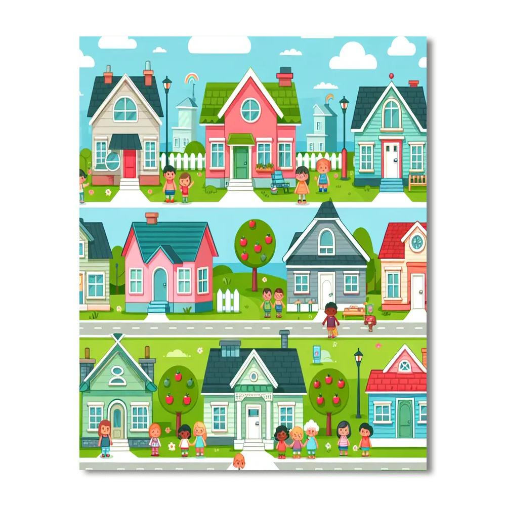 Friendly Neighborhood Scene Paint By Numbers Art