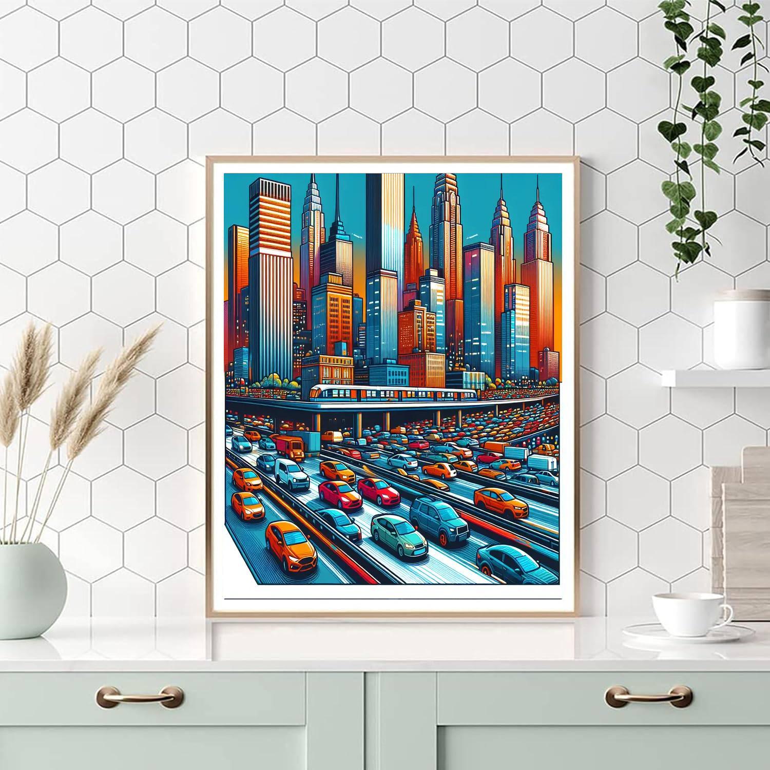 Busy City Skyline Painting By Numbers Kit
