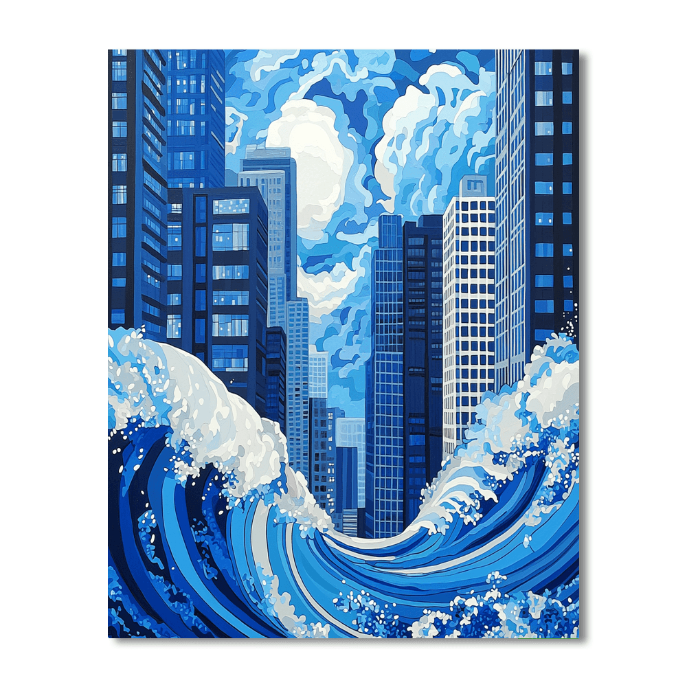 Katsushika Hokusai Inspired Hokusai's Urban Tides  Paint By Numbers Art