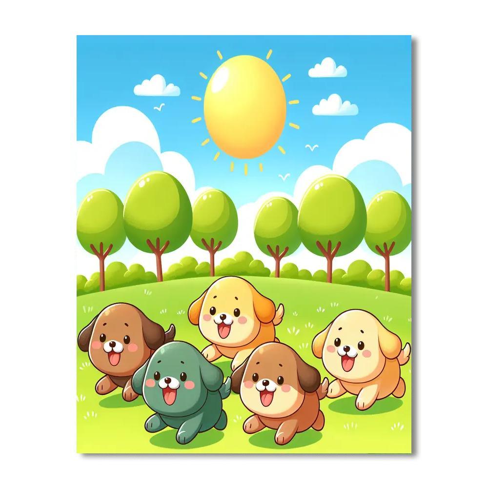 Playful Pups Day Out Paint By Numbers Art