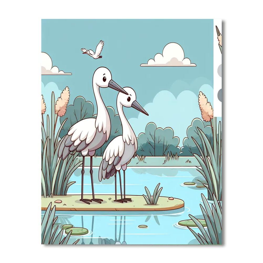 Cheerful Cranes Paint By Numbers Art