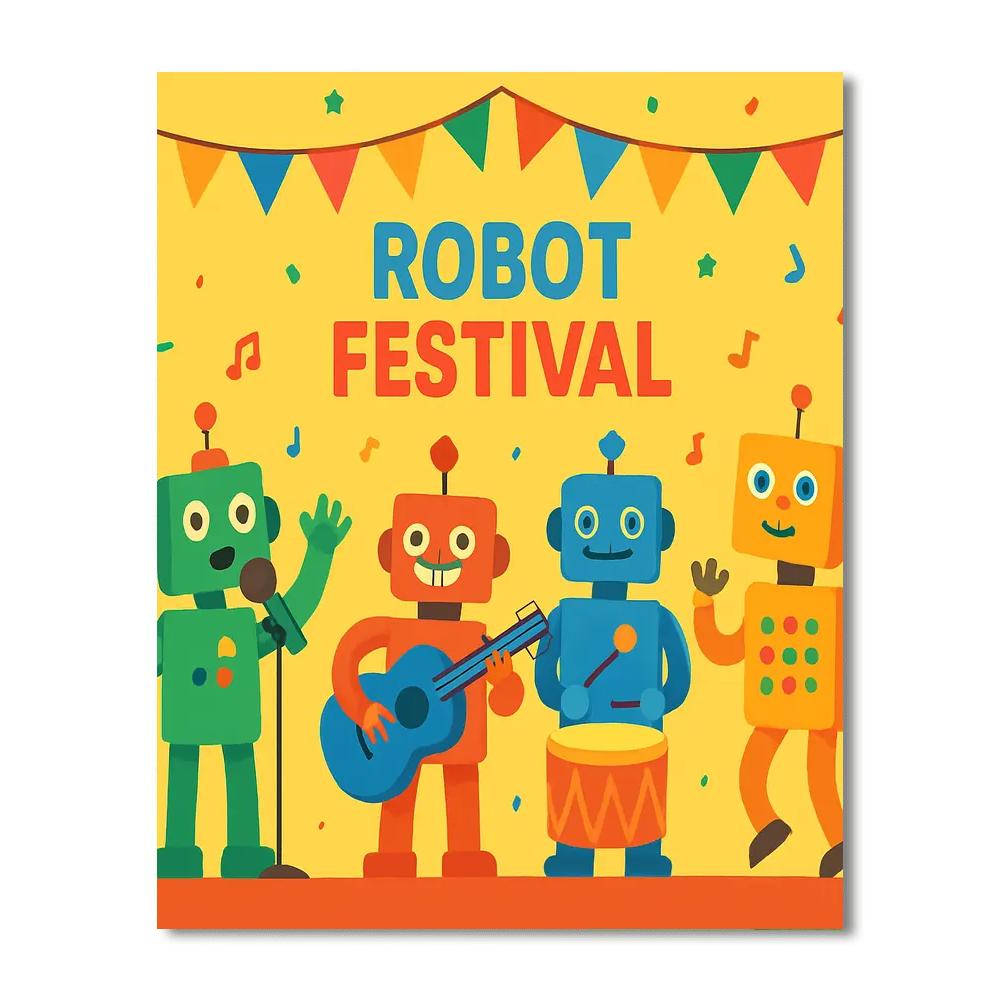 Friendly Robot Festival Paint By Numbers Art