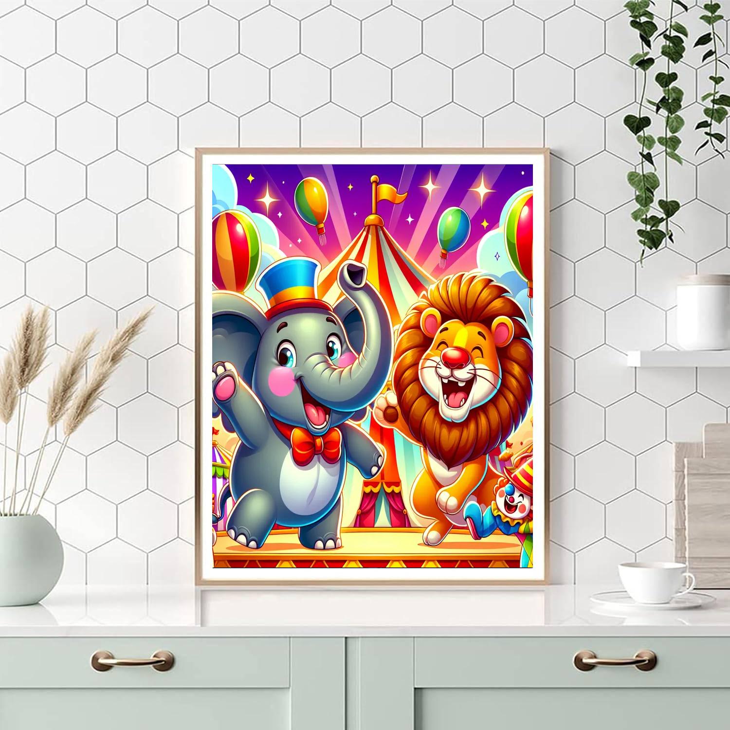 Whimsical Circus Animals Paint By Numbers Art