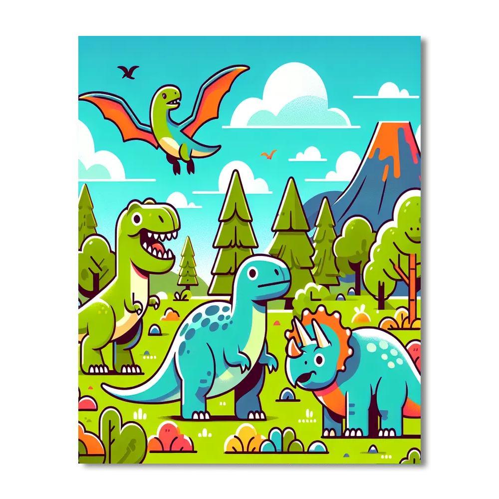 Ancient Dinosaur Expedition Number Painting