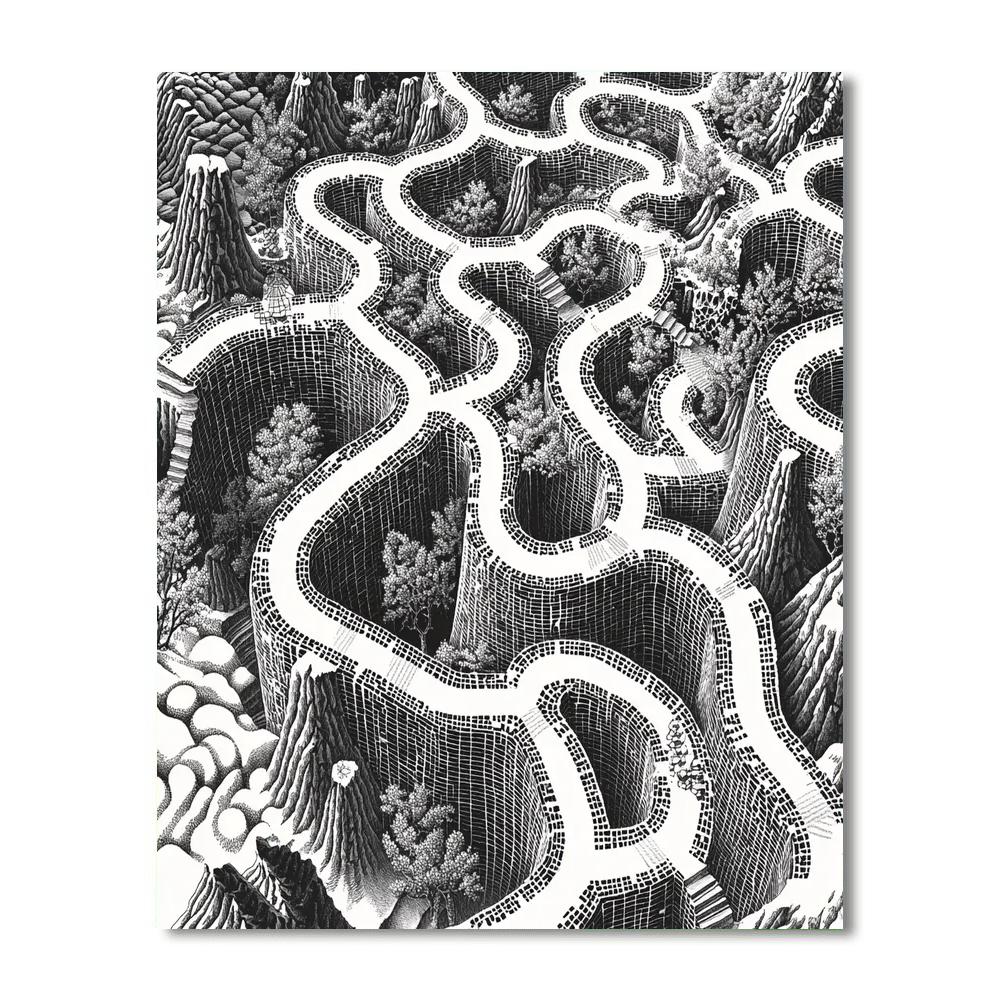 M.C. Escher Inspired Labyrinthine Pathways  Numbered Painting Kits