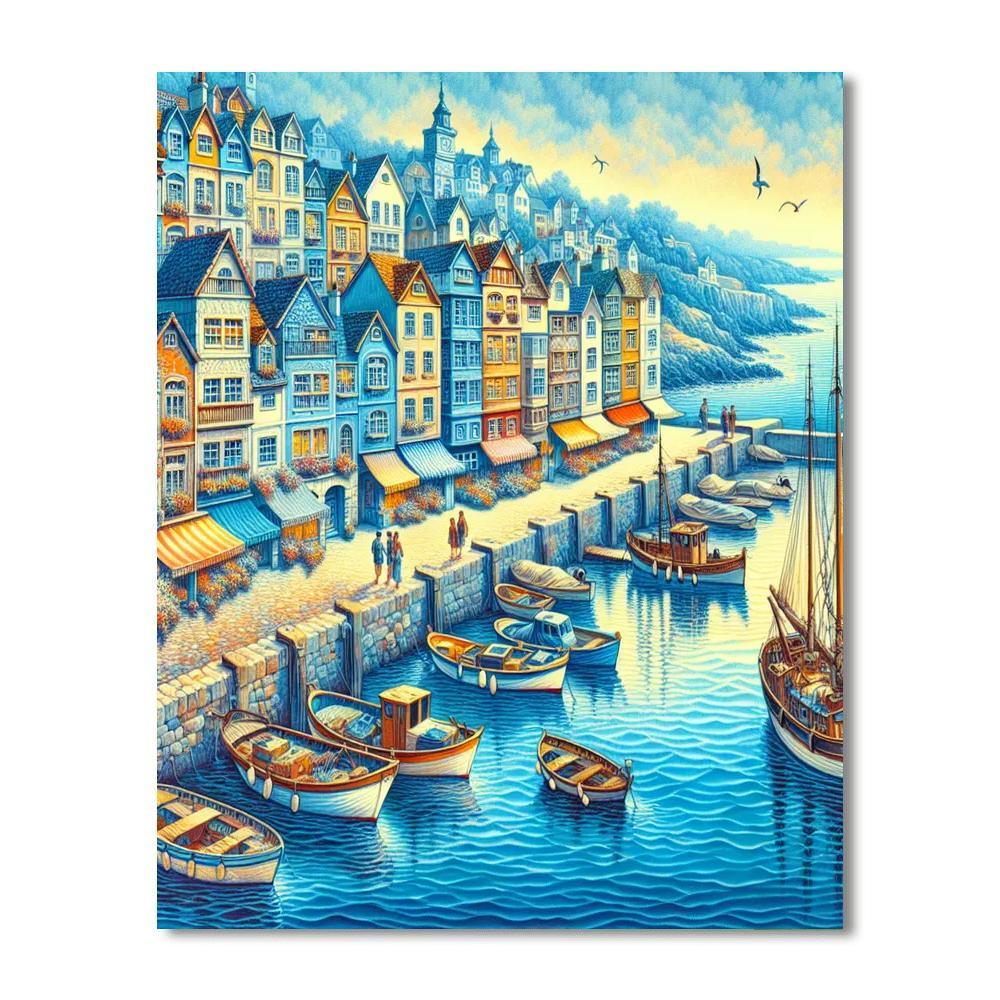 Charming Seaside Harbor Number Painting