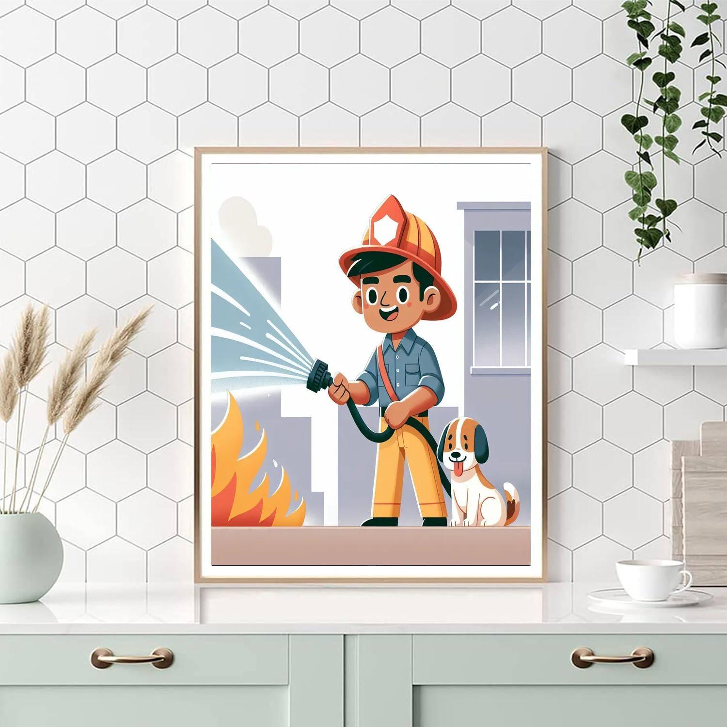 Heroic Firefighter Rescue Number Painting