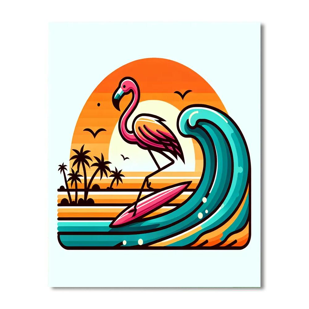 Sunset Surfer Flamingo Number Painting