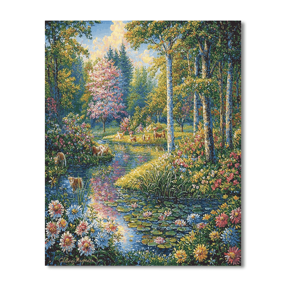 Claude Monet Inspired Whimsical Forest  Number Painting