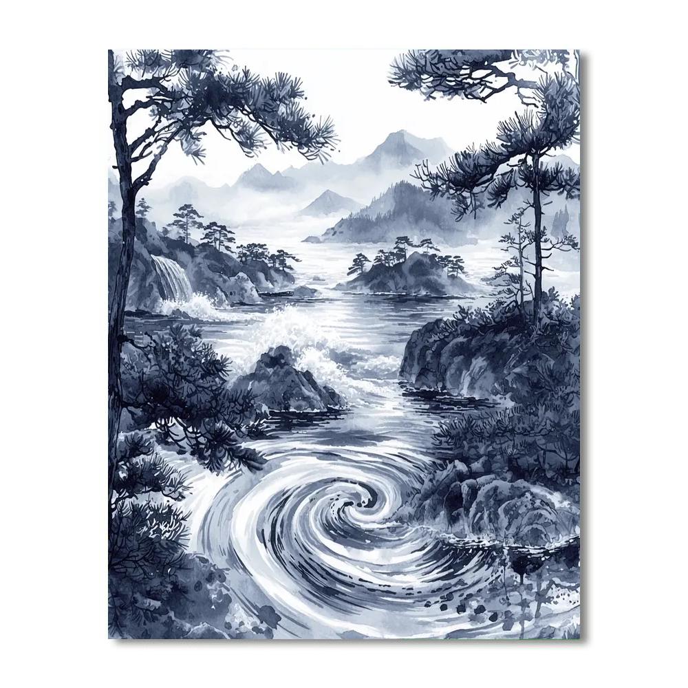 Katsushika Hokusai Inspired Nature's Harmony In Ink  Numbered Painting Kits