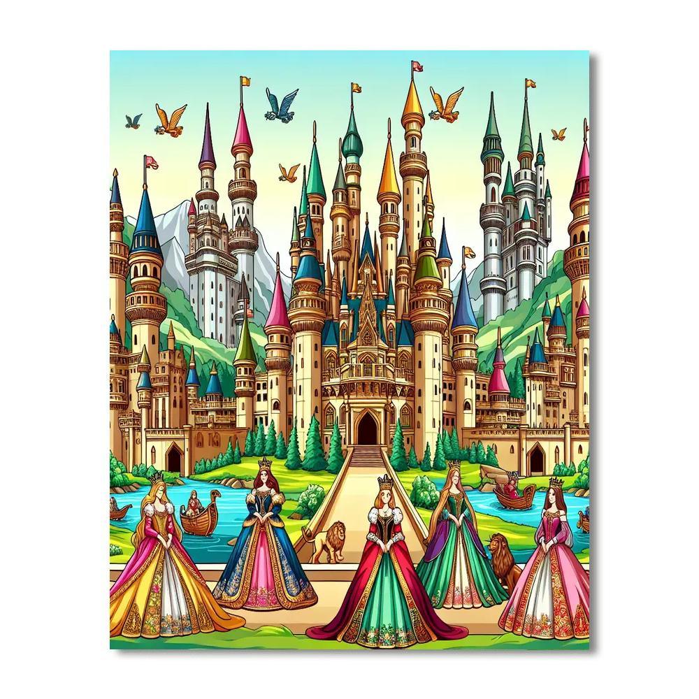 Royal Kingdom With Castles And Queens Paint By Number