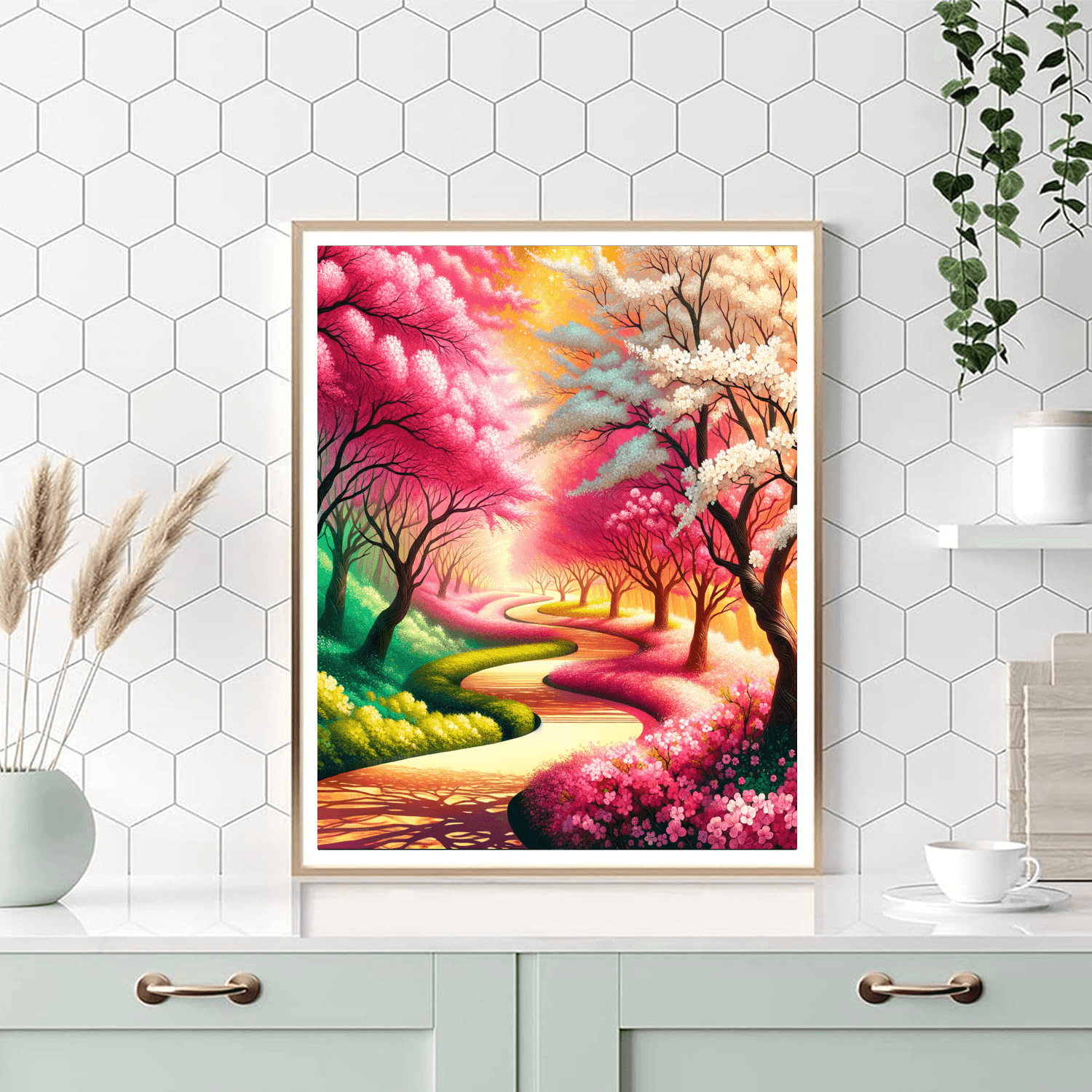 Bright Cherry Blossom Path Paint By Numbers Art