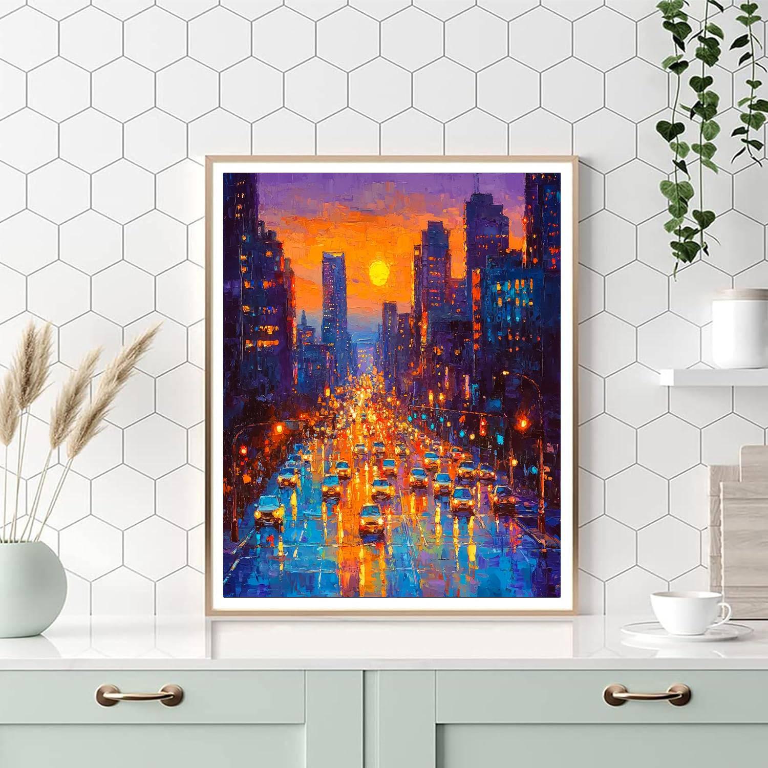 Leonid Afremov Inspired Vivid City At Dusk  Number Painting