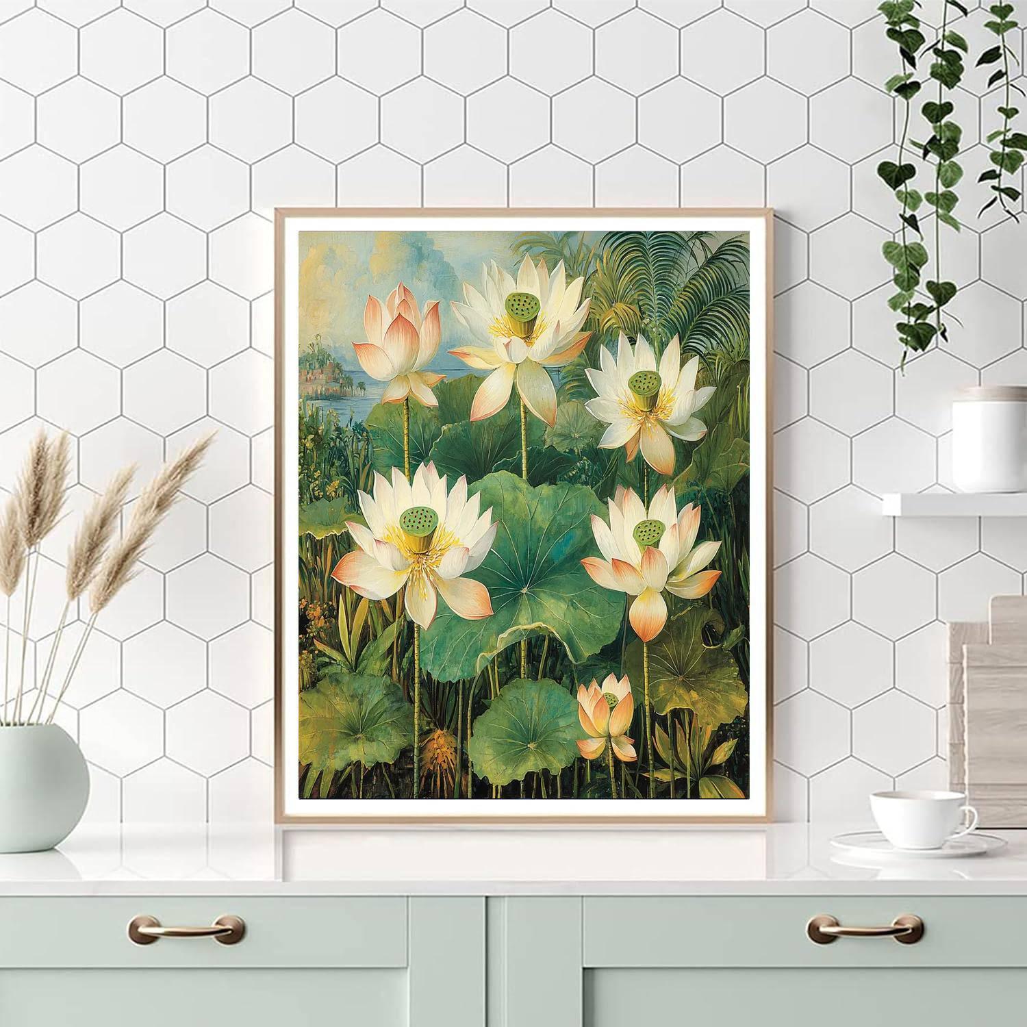 Nandalal Bose Inspired Lotus Blooming  Painting Number Kit