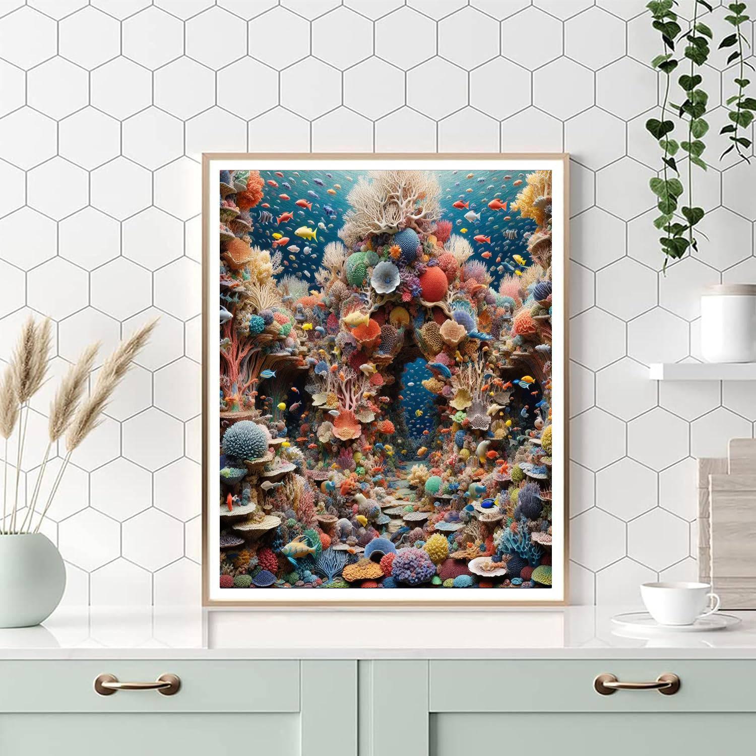 Vivid Coral Reef Scene Number Painting