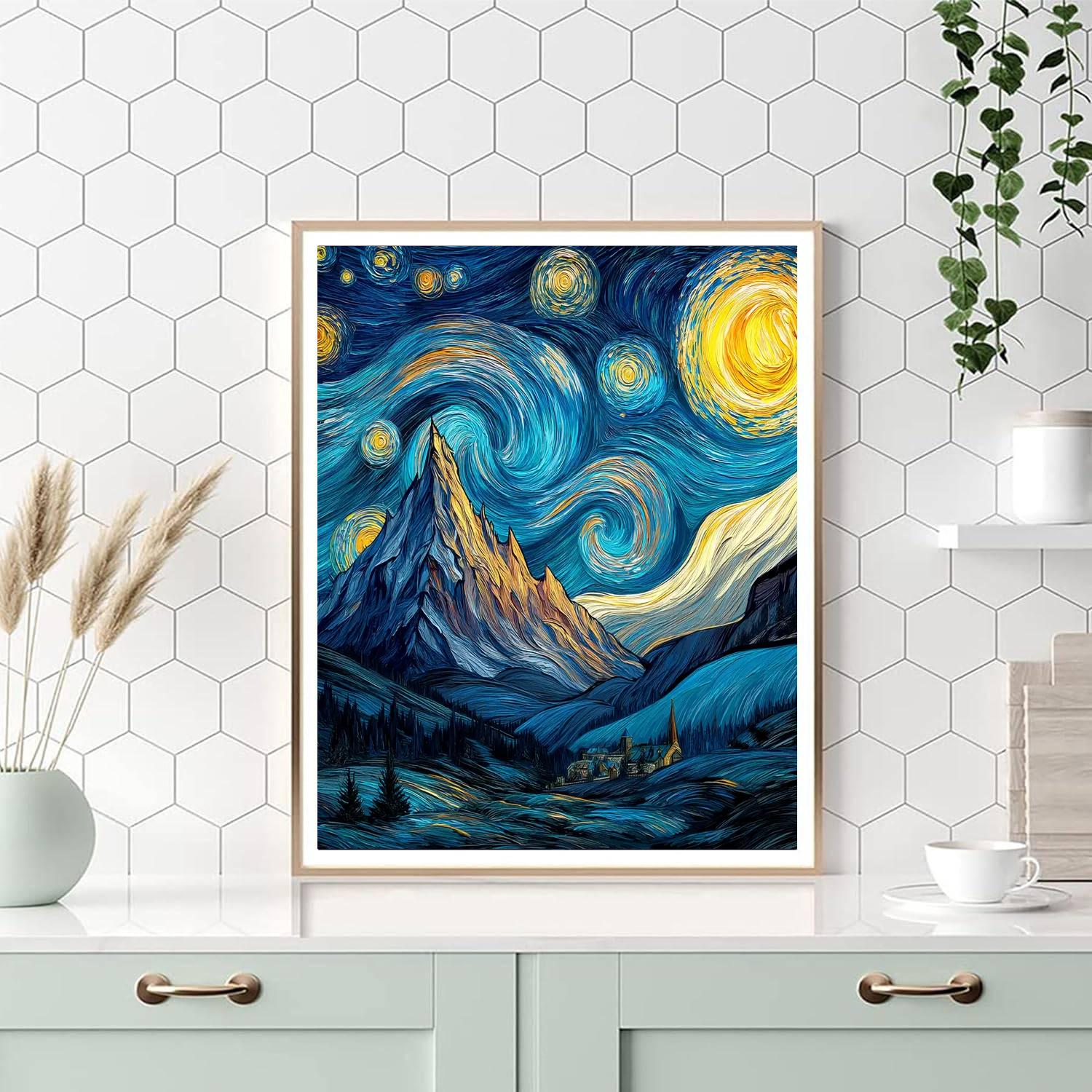 Vincent Van Gogh Inspired Ethereal Starry Sky Over Majestic Mountains  Paint By Number