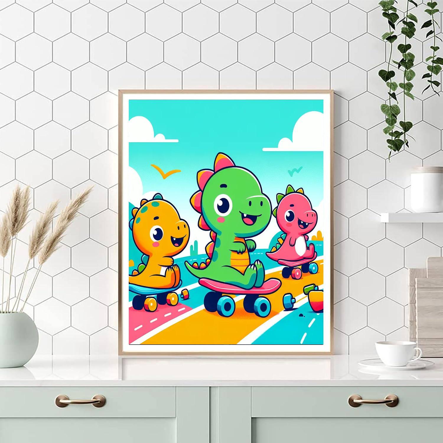 Dinosaurs On Wheels Painting Number Kit