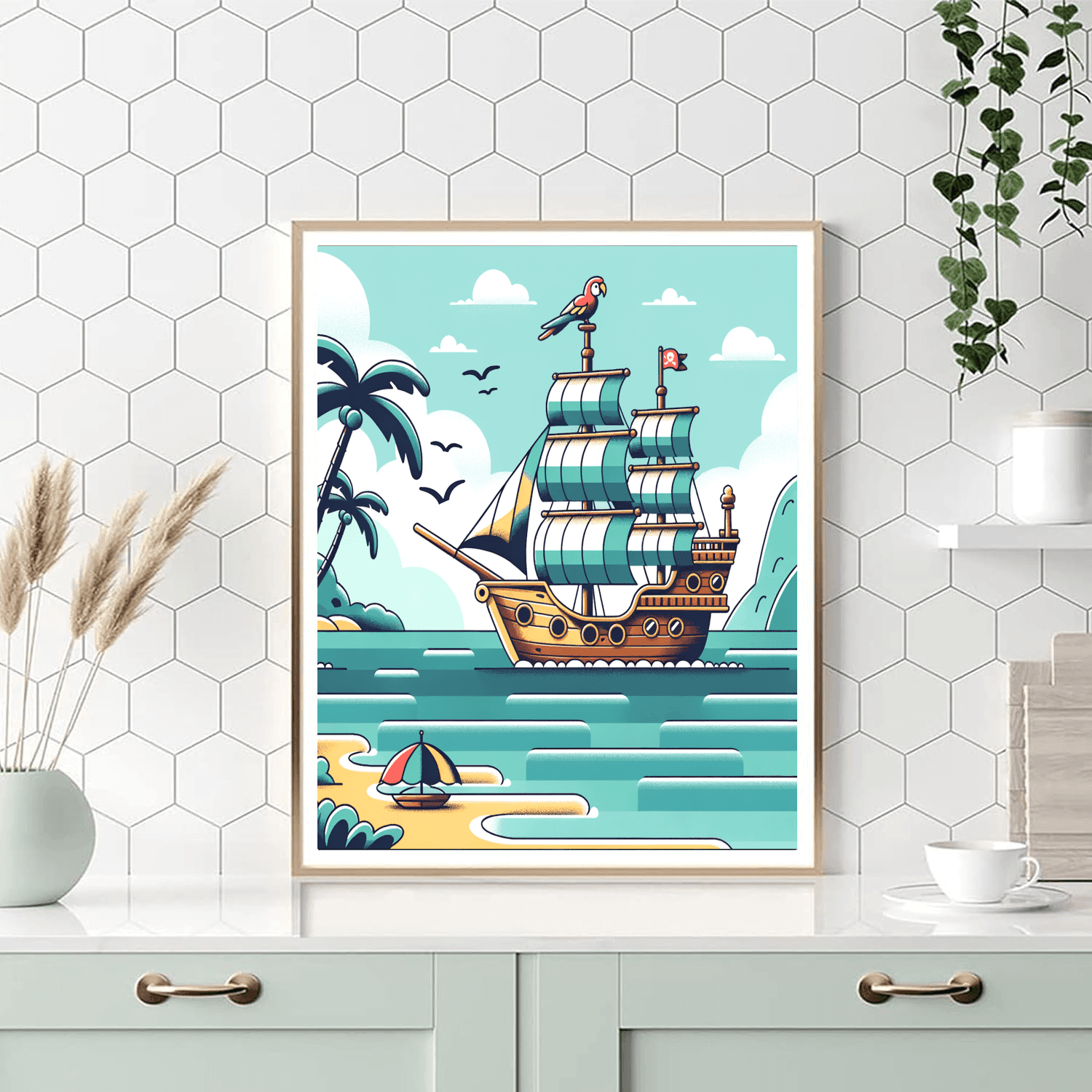 Island Pirate Ship Adventure DIY Paint By Numbers