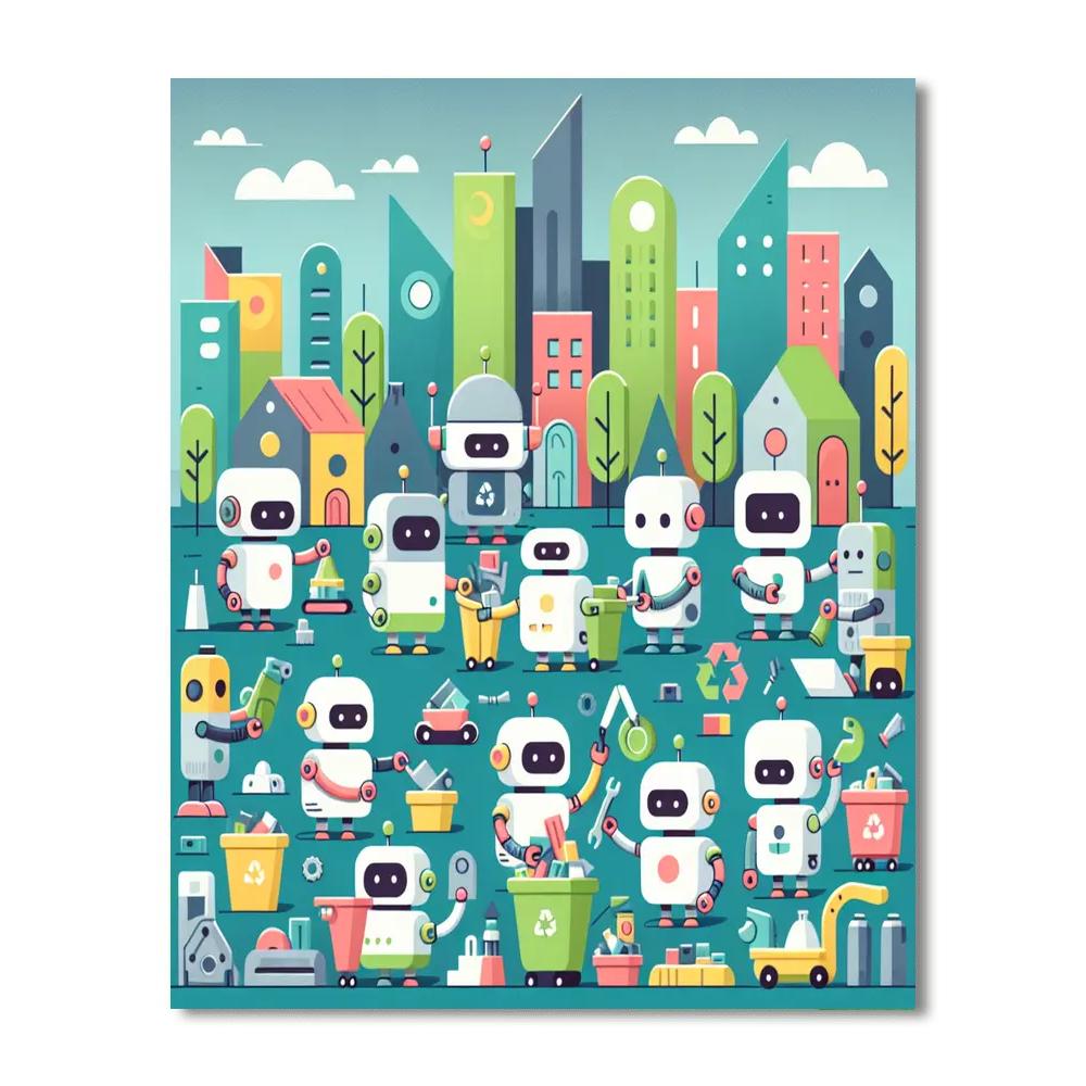 Robot Recycling Rally Paint By Numbers